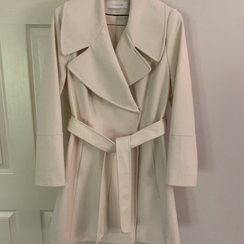 T Tahari Belted Notch Collar Wrap Wool Blend Coat